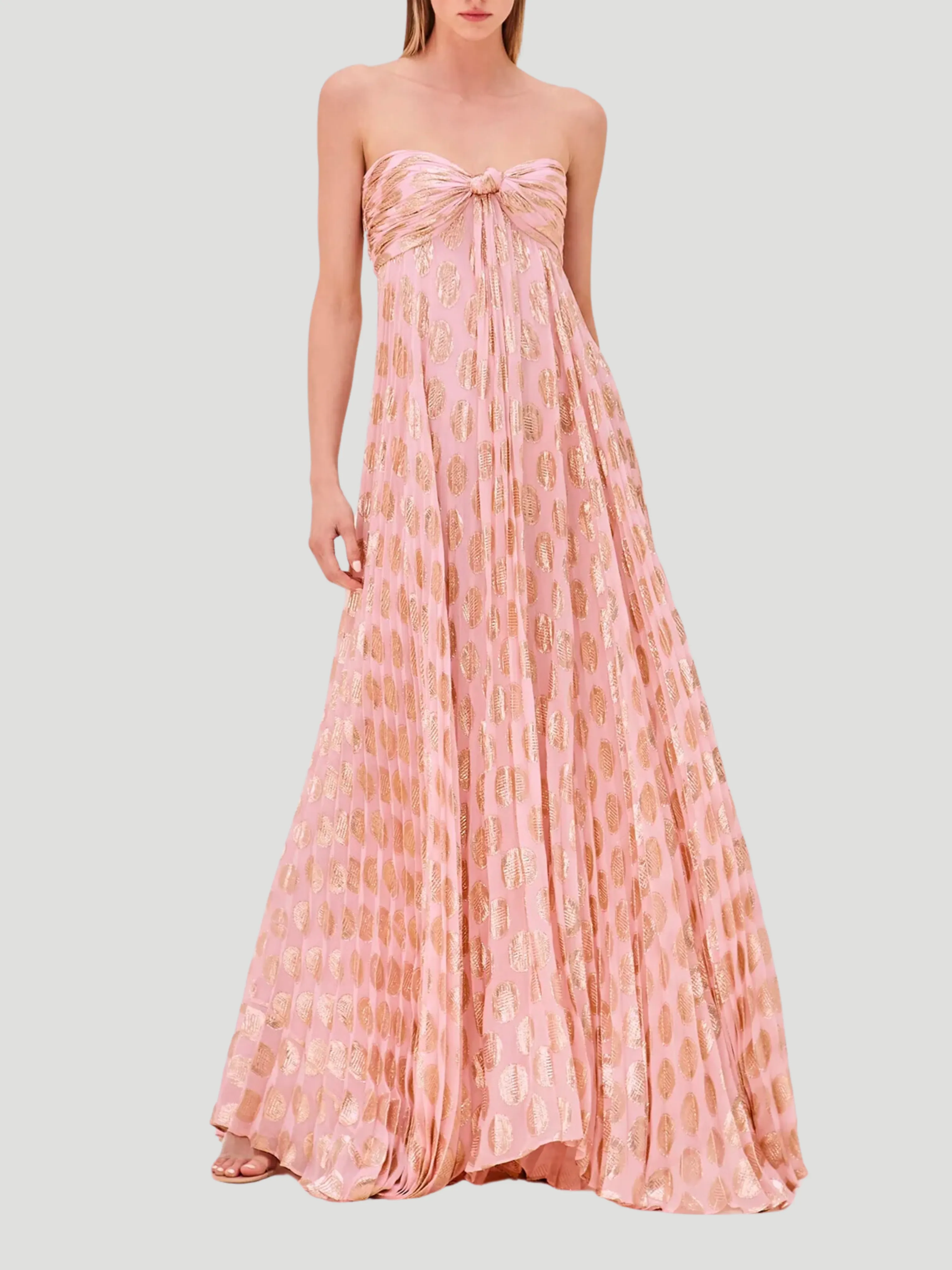 Metallic Maxi Dress with Strapless Pleats - Maryana