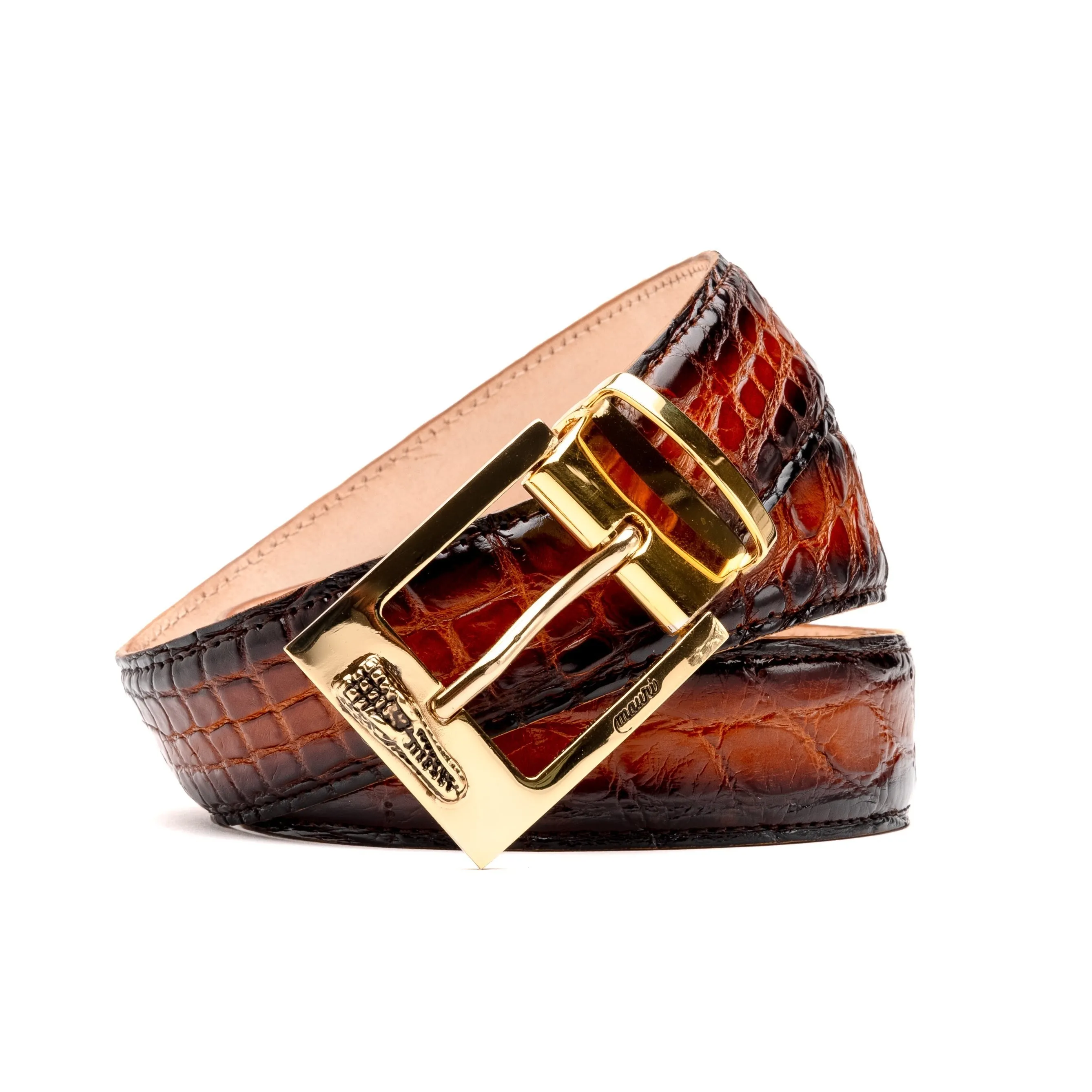 Mauri 0100/35 Men's Cognac with Gold Finished Exotic Alligator Belt (MAB1062)