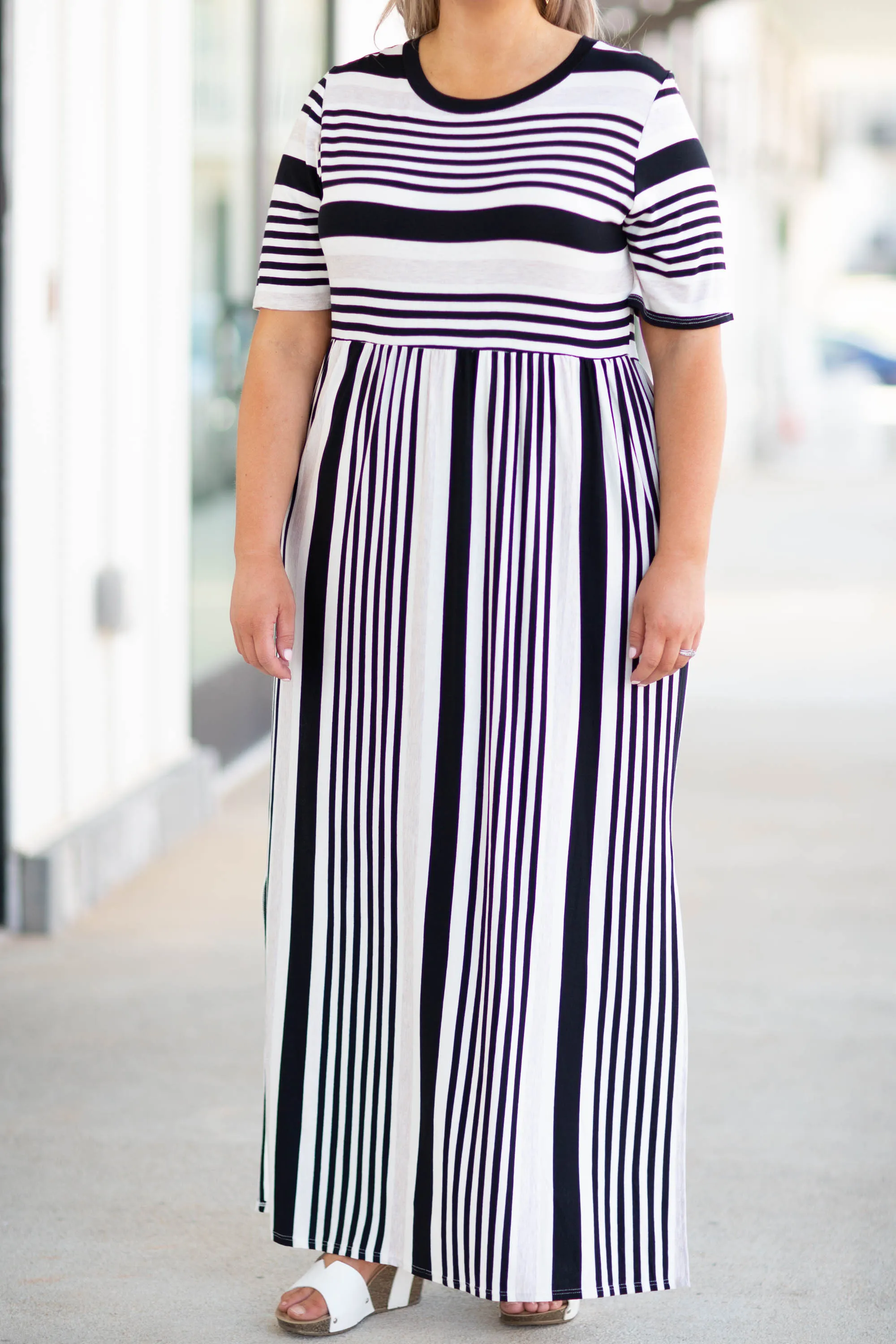 Maxi Dress with Black Stripes