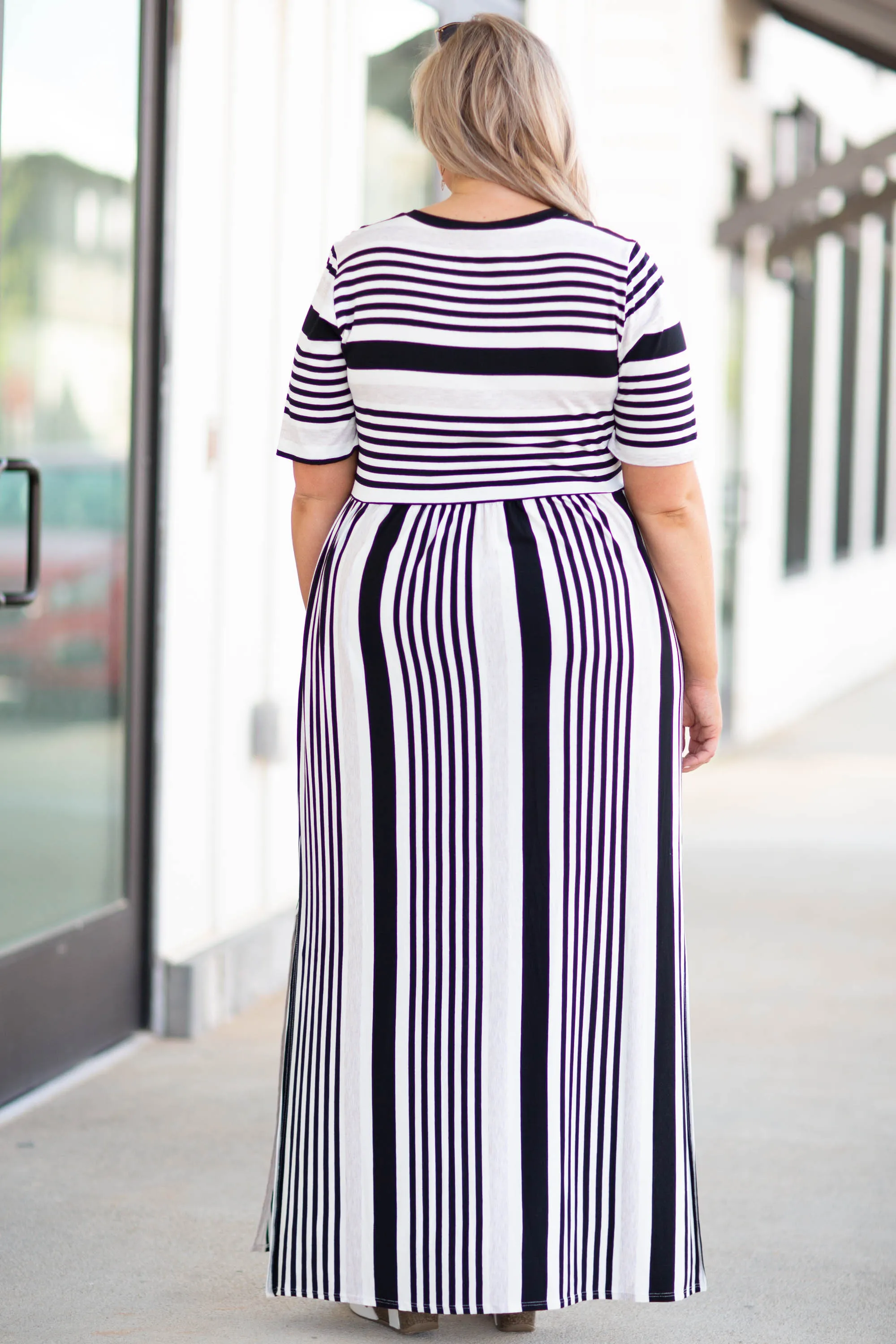 Maxi Dress with Black Stripes