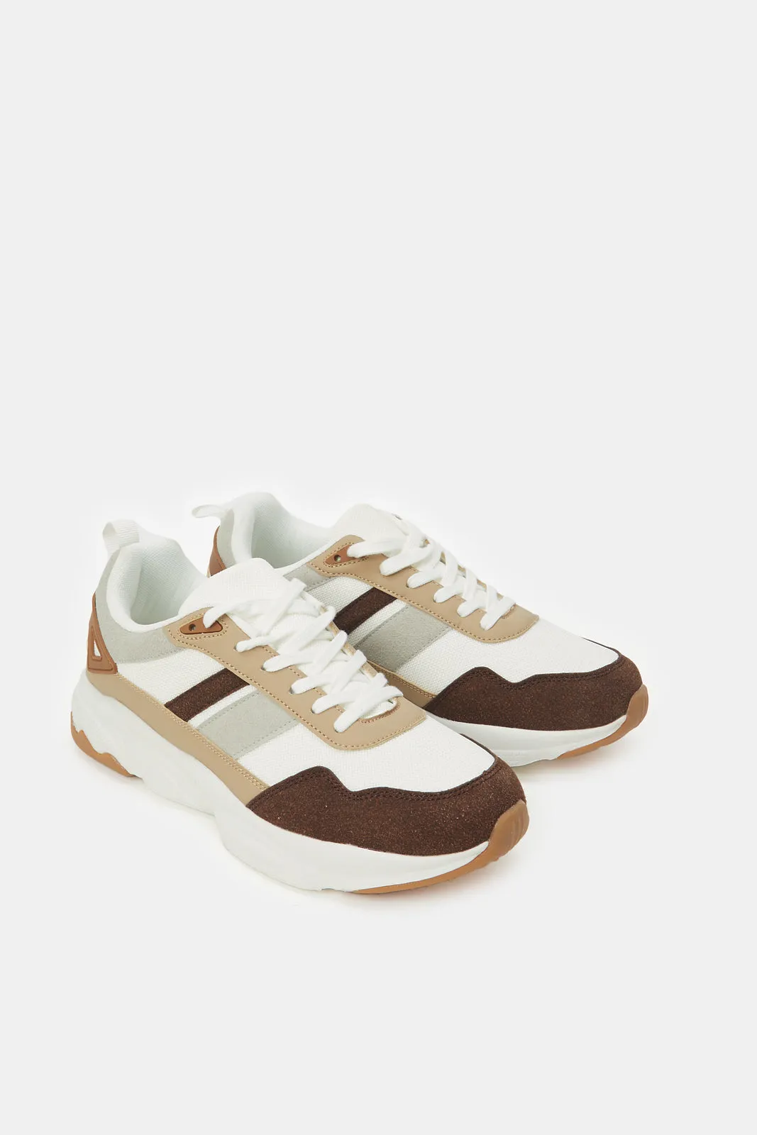 Men White Colour Block Trainer