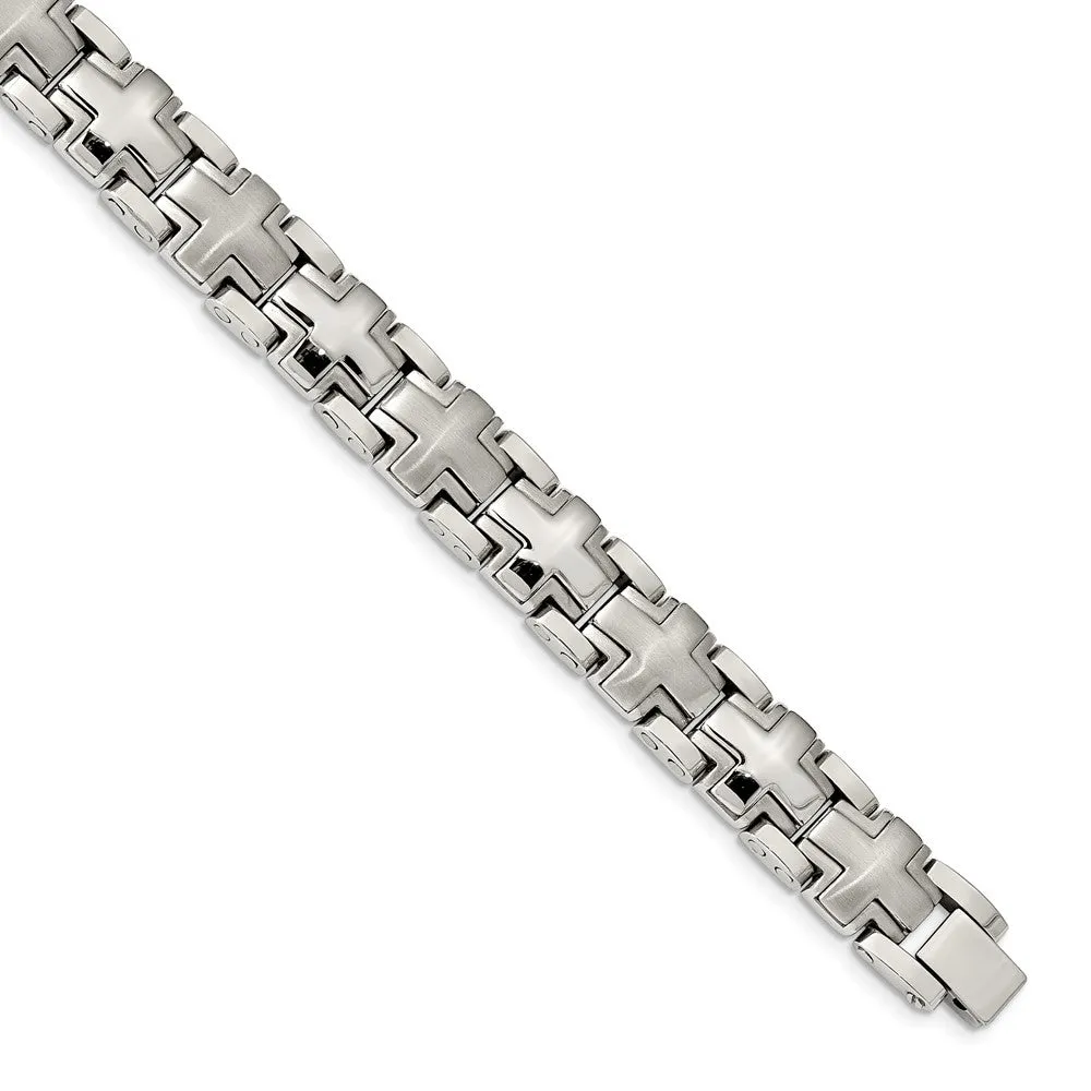 Men's 12mm Stainless Steel Heavy Cross Link Bracelet, 8.25 Inch