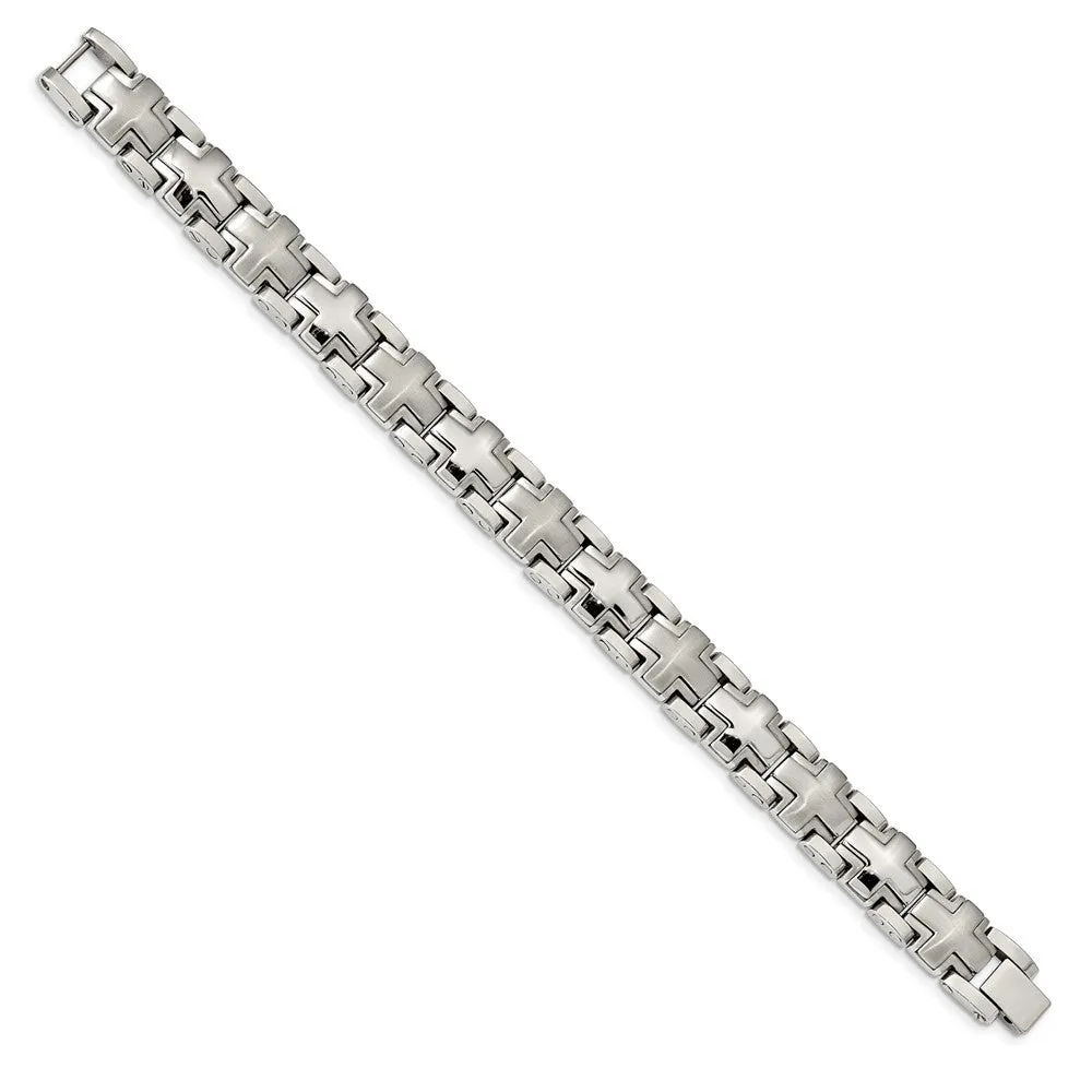 Men's 12mm Stainless Steel Heavy Cross Link Bracelet, 8.25 Inch