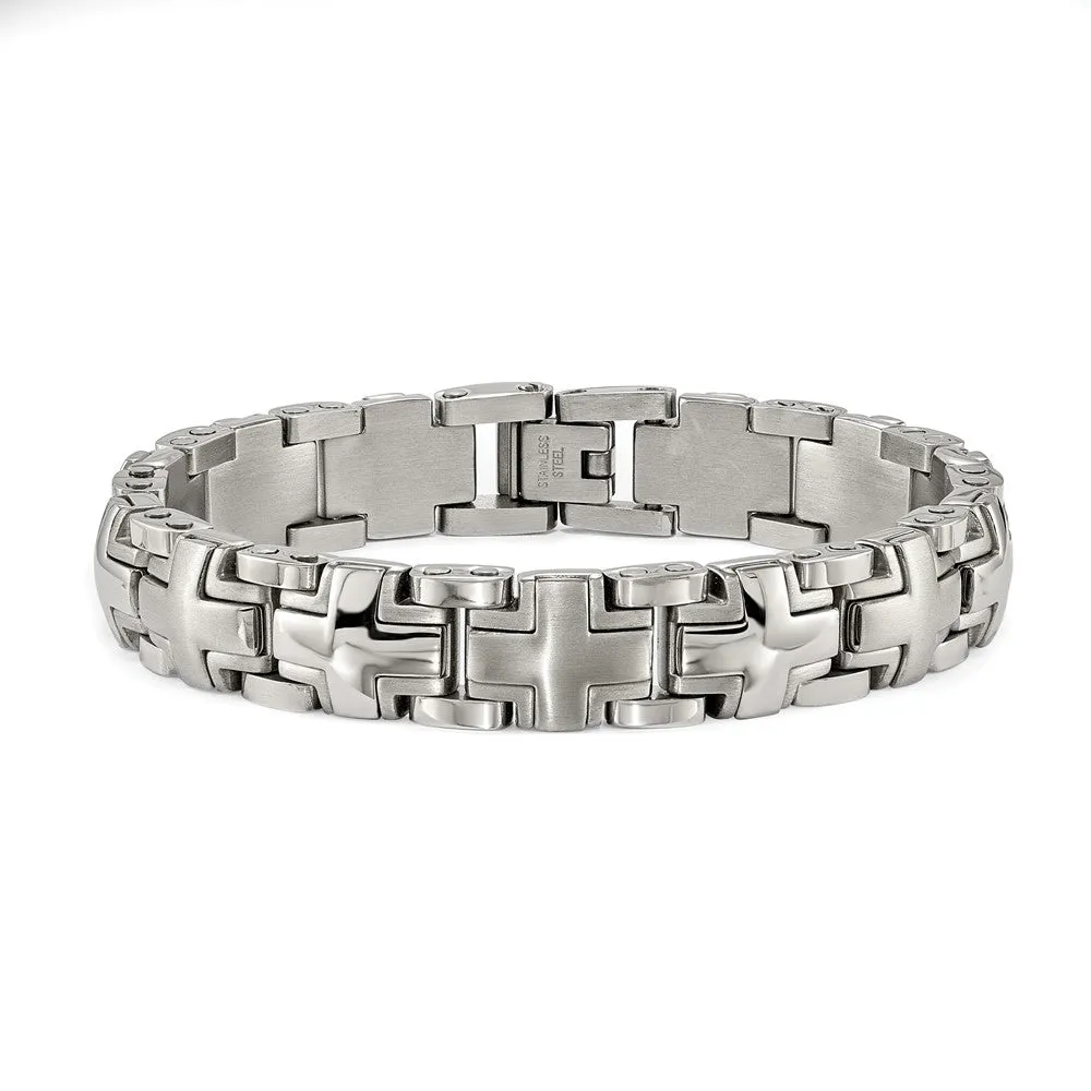 Men's 12mm Stainless Steel Heavy Cross Link Bracelet, 8.25 Inch