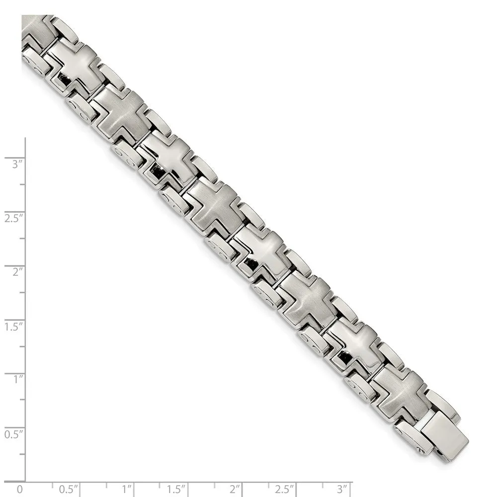 Men's 12mm Stainless Steel Heavy Cross Link Bracelet, 8.25 Inch