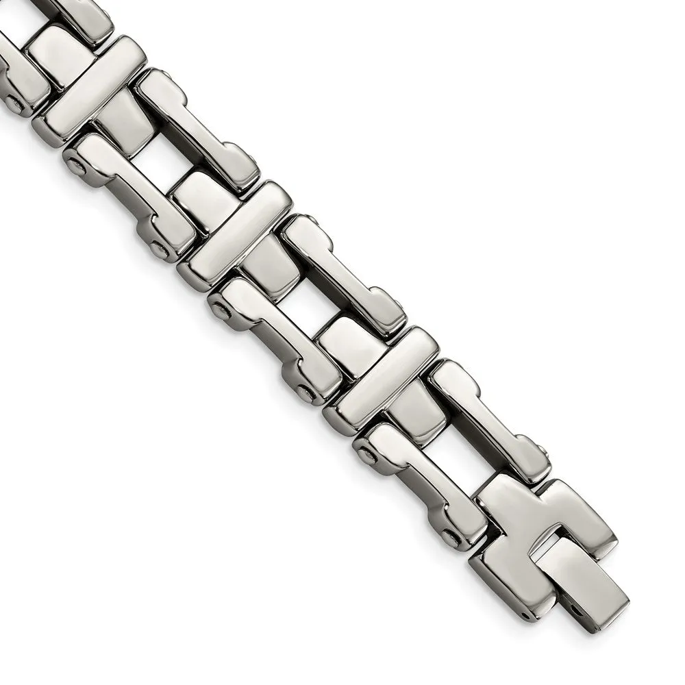 Men's 14mm Stainless Steel Polished Open Cross Link Bracelet, 8.5 Inch