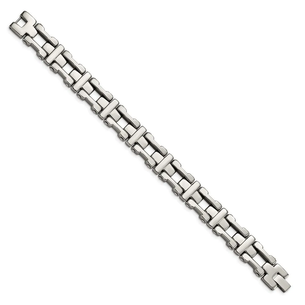 Men's 14mm Stainless Steel Polished Open Cross Link Bracelet, 8.5 Inch