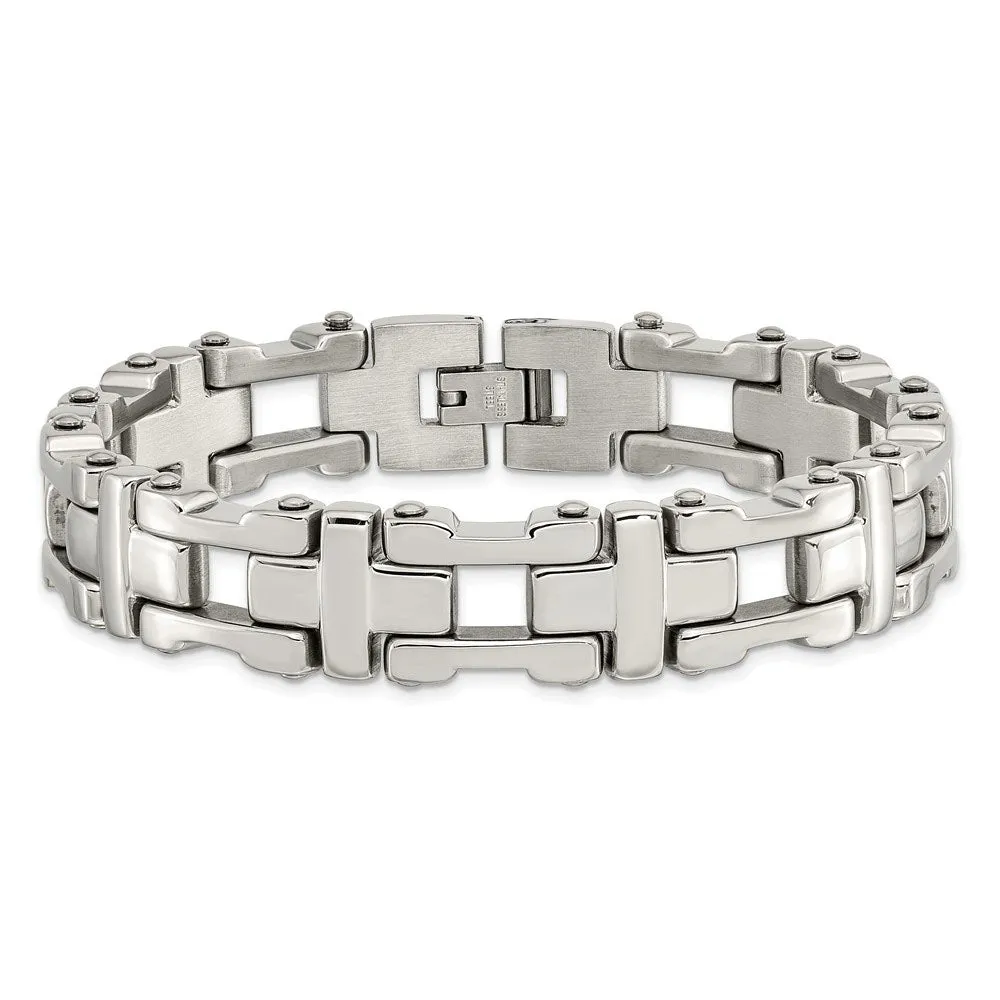 Men's 14mm Stainless Steel Polished Open Cross Link Bracelet, 8.5 Inch