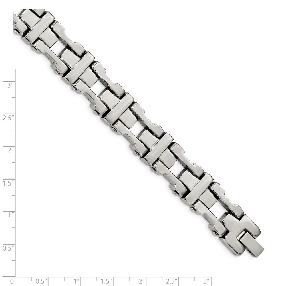 Men's 14mm Stainless Steel Polished Open Cross Link Bracelet, 8.5 Inch