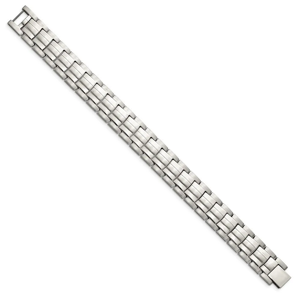 Men's 15mm Stainless Steel Brushed & Polished Link Bracelet, 8.5 Inch