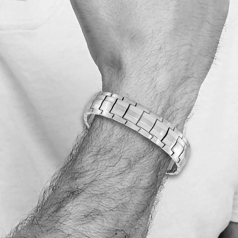 Men's 15mm Stainless Steel Brushed & Polished Link Bracelet, 8.5 Inch