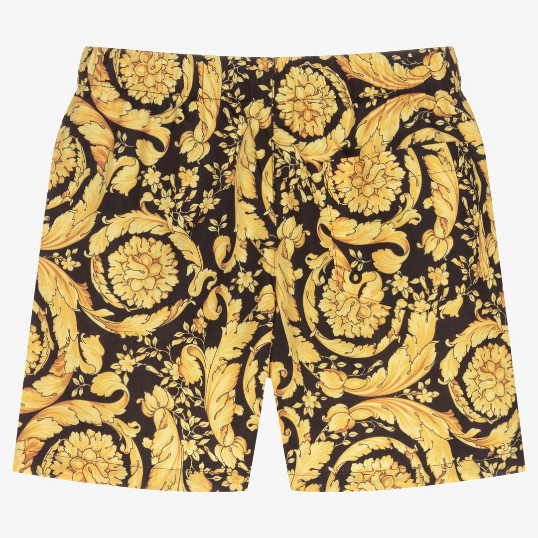 Men's Black and Gold Swim Trunks