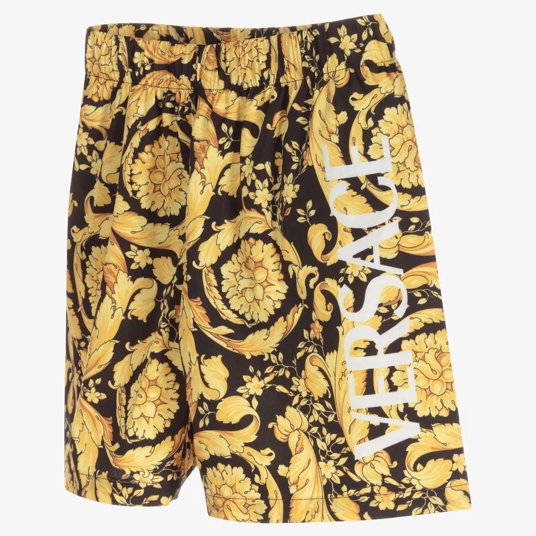 Men's Black and Gold Swim Trunks