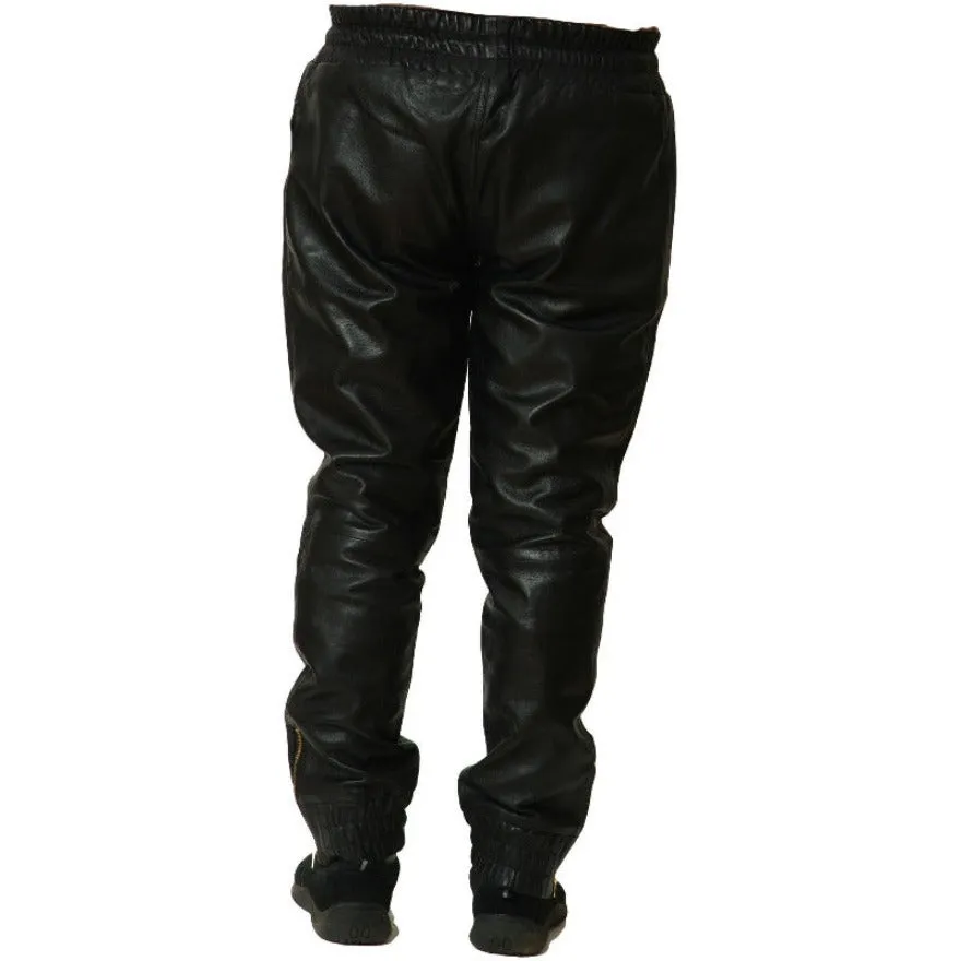 Mens Black Leather Joggers