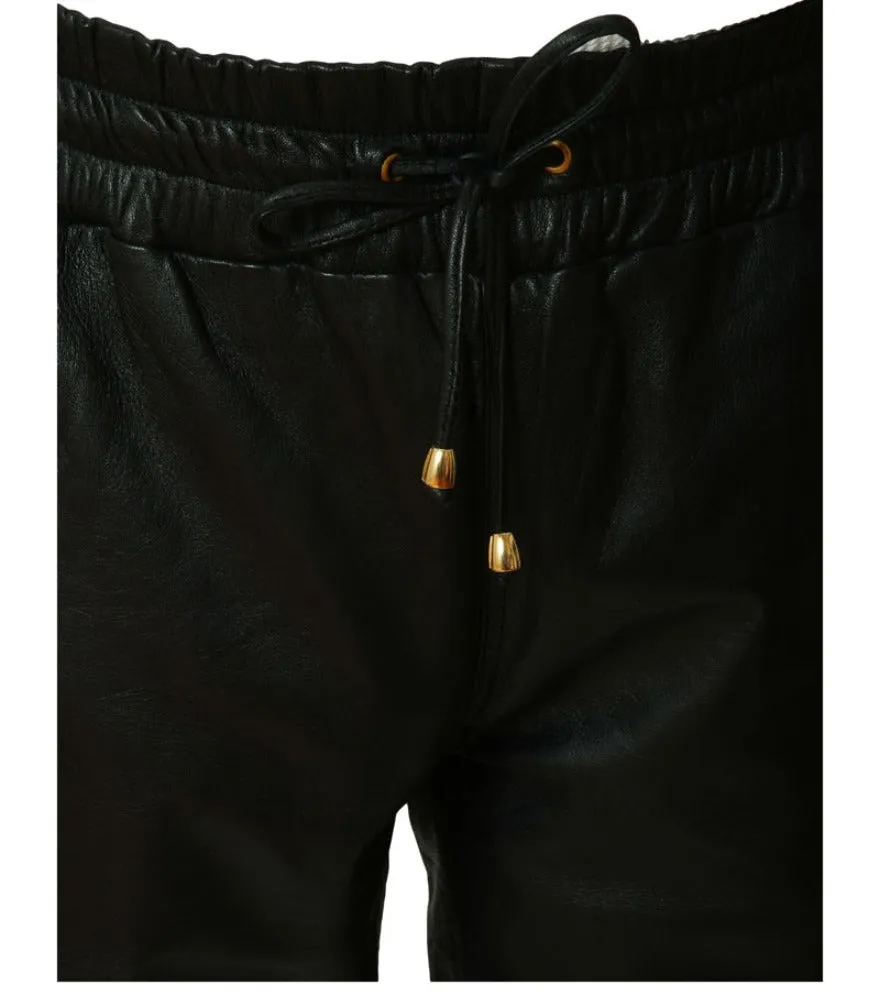 Mens Black Leather Joggers