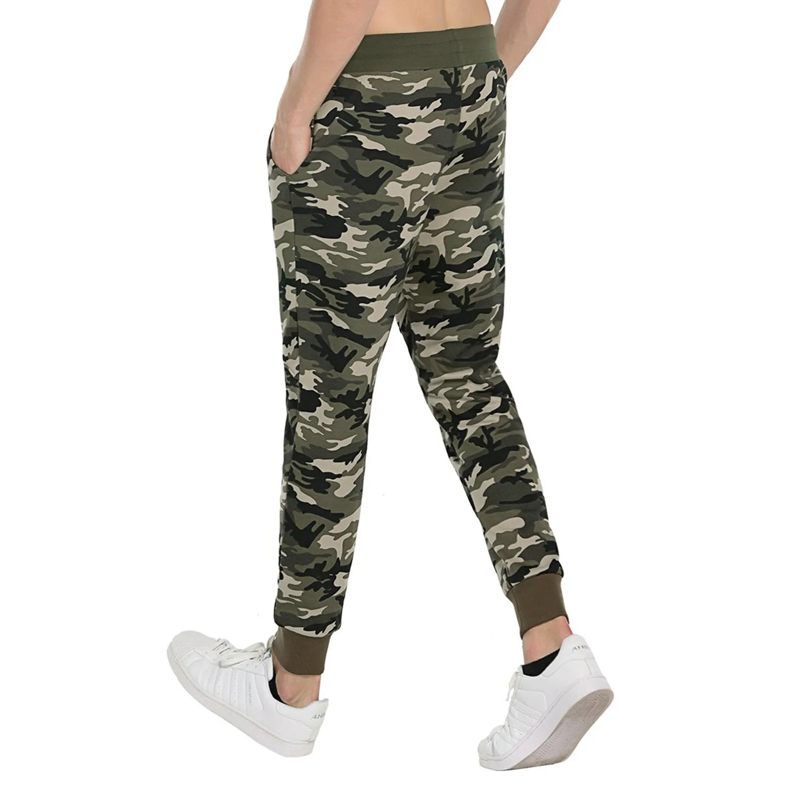 Mens Camo Joggers Reflective Print Tracksuit Bottoms size S M L XL