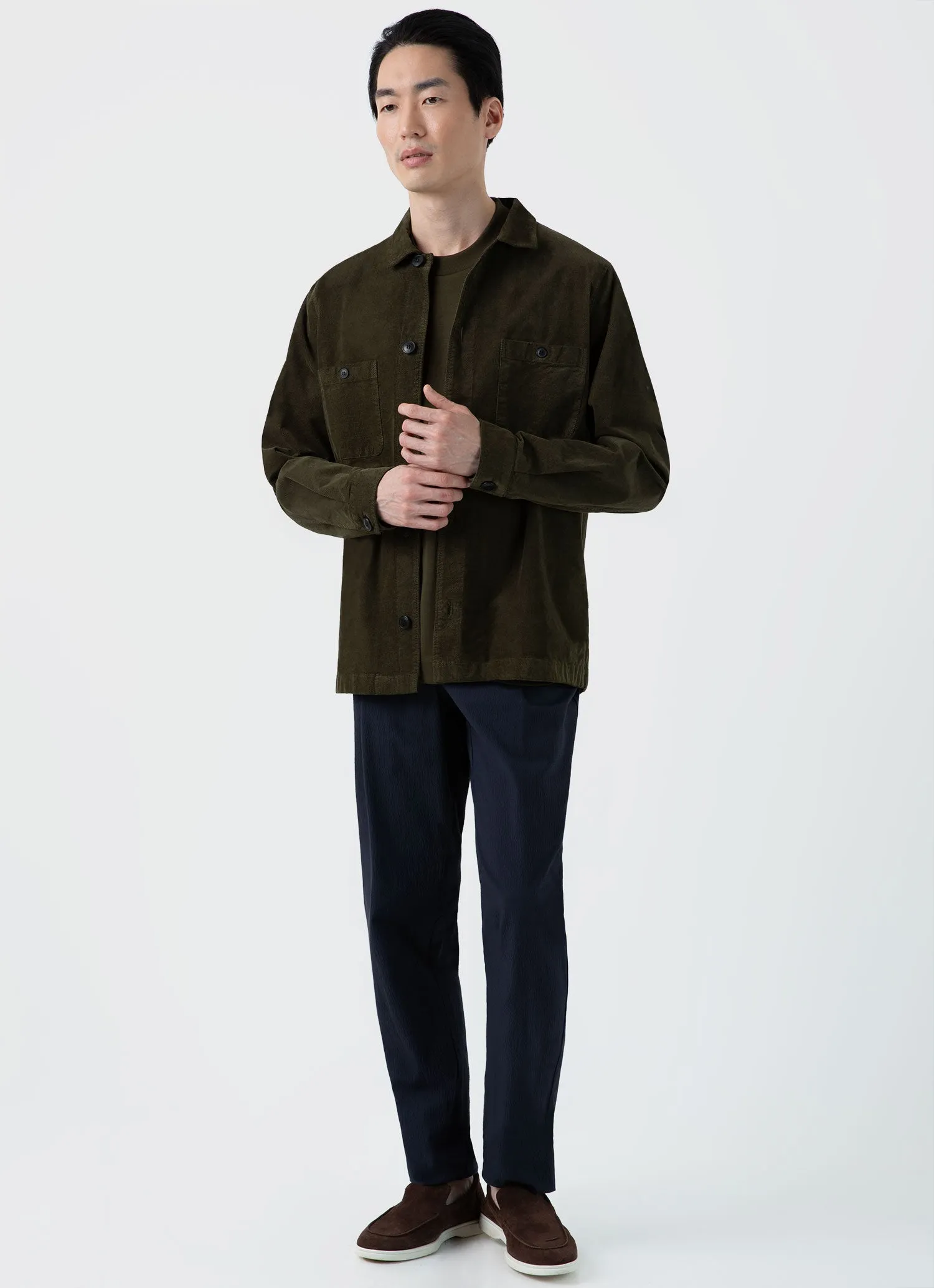 Men's Cellular Cord Overshirt in Dark Olive