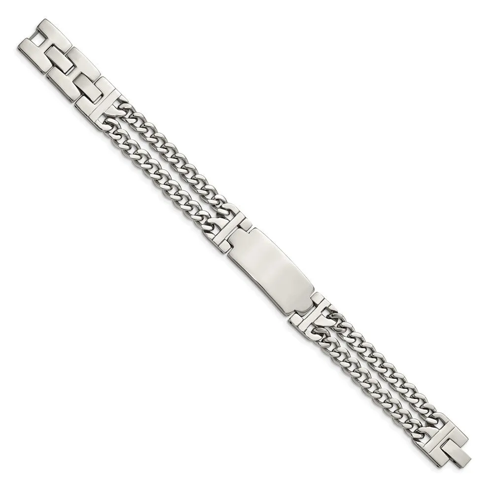 Men's Stainless Steel Adjustable Double Curb I.D. Bracelet, 8.25 Inch