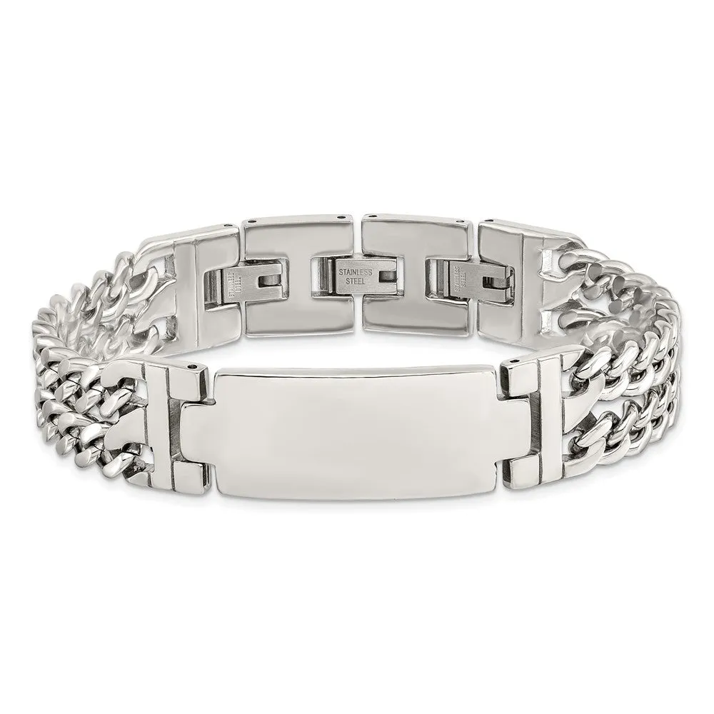 Men's Stainless Steel Adjustable Double Curb I.D. Bracelet, 8.25 Inch