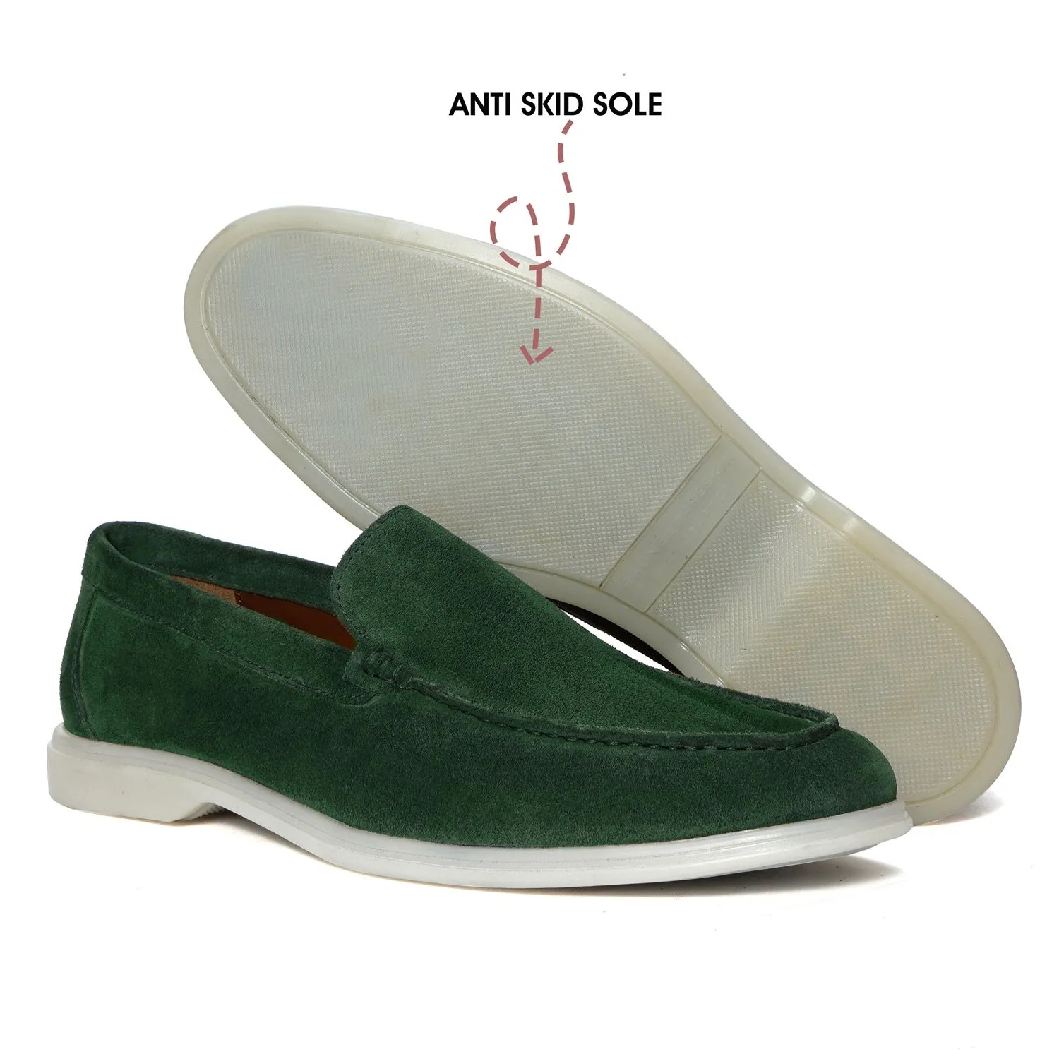 Men's Yacht Shoes in Green suede Leather