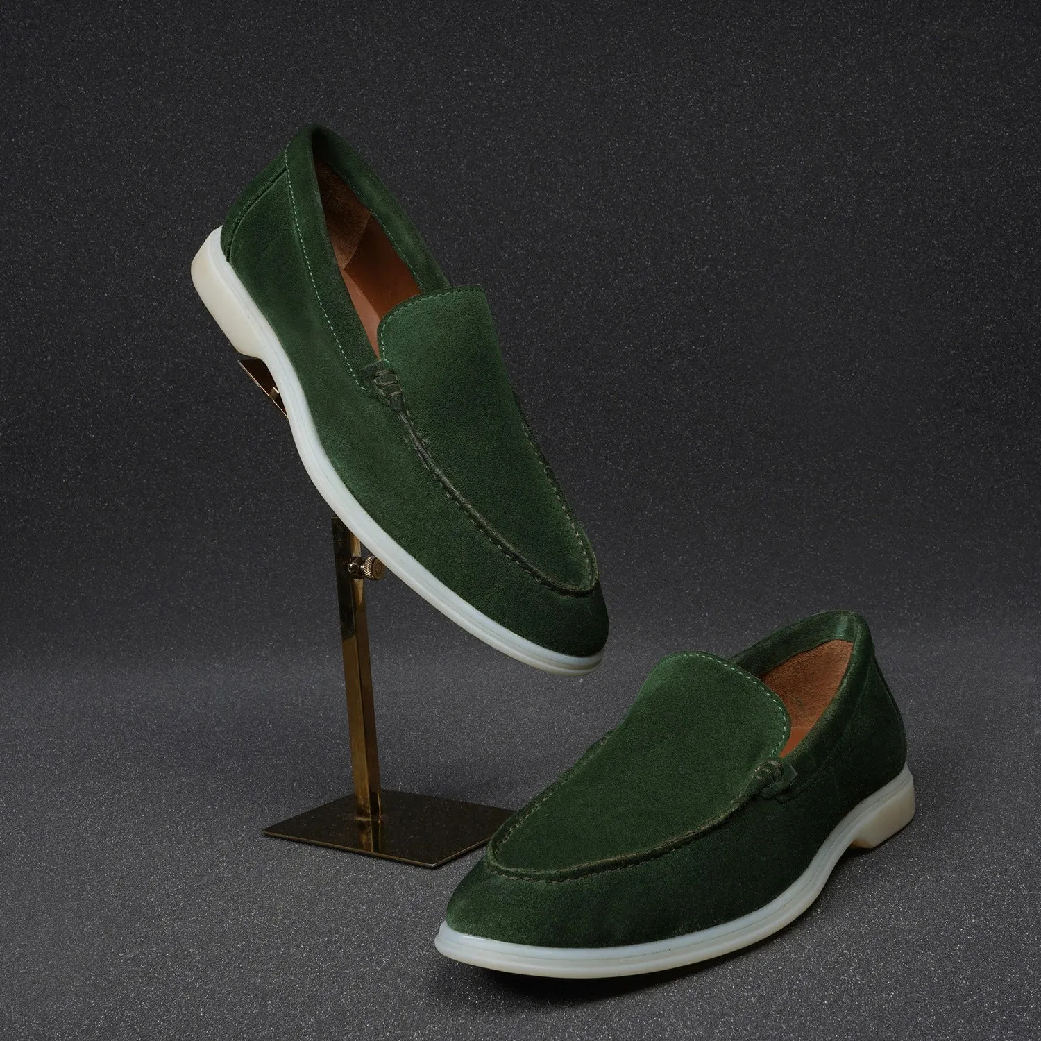 Men's Yacht Shoes in Green suede Leather