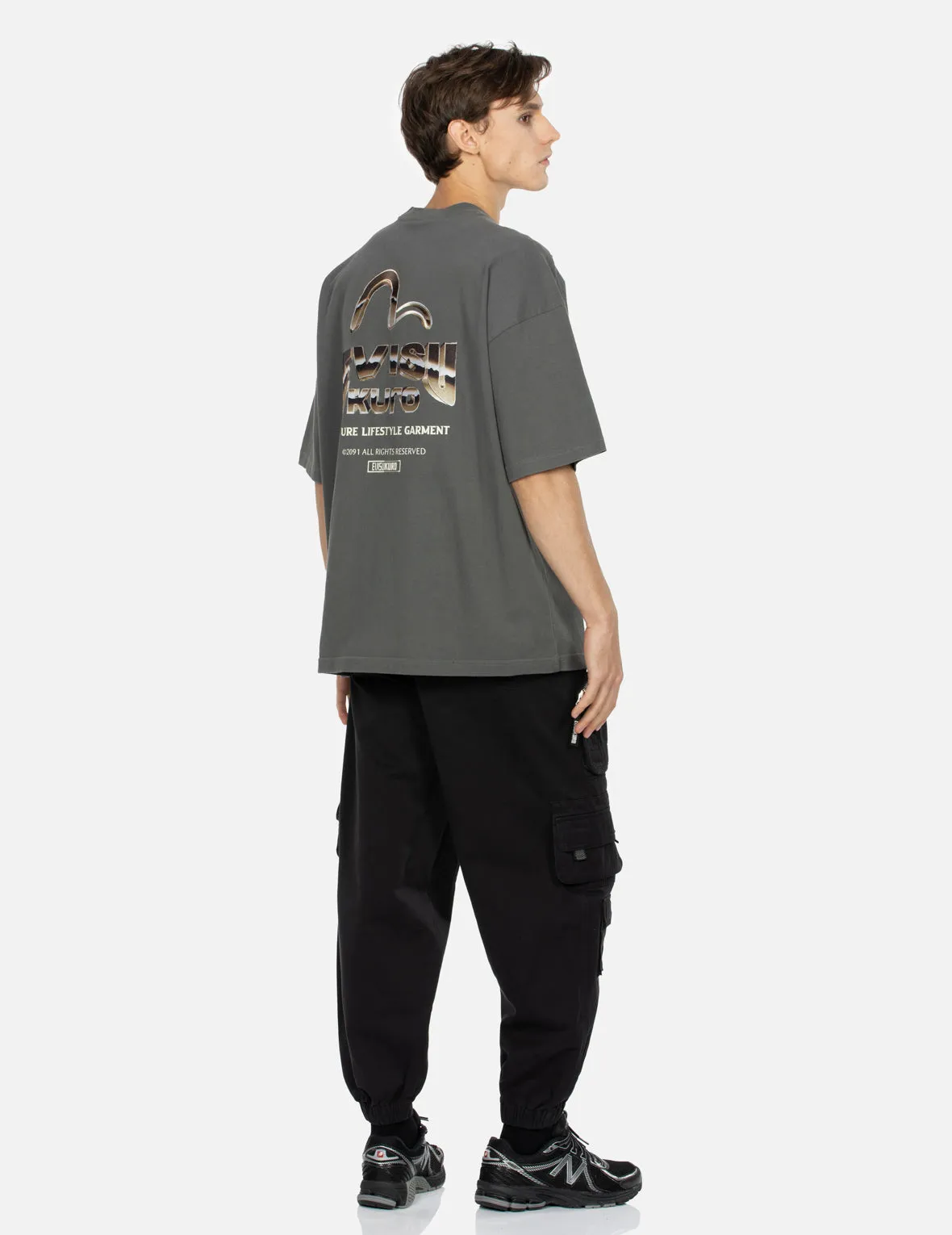 Metallic Effect Logo Print Oversized T-shirt