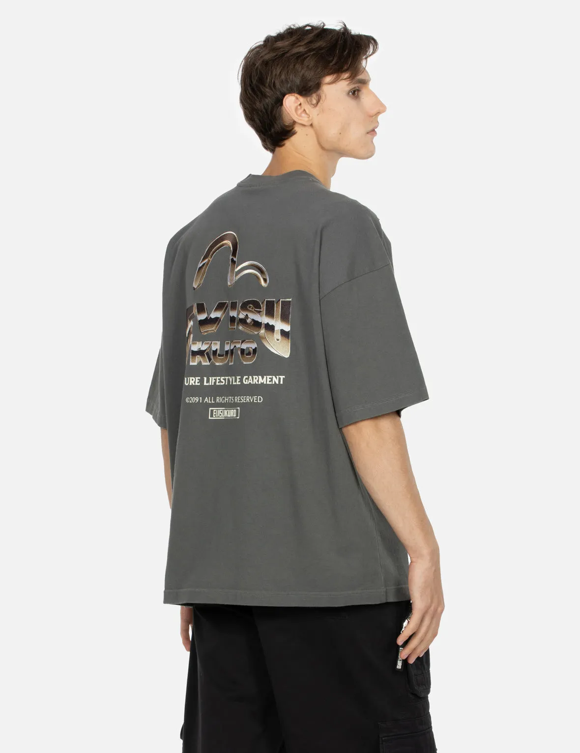 Metallic Effect Logo Print Oversized T-shirt