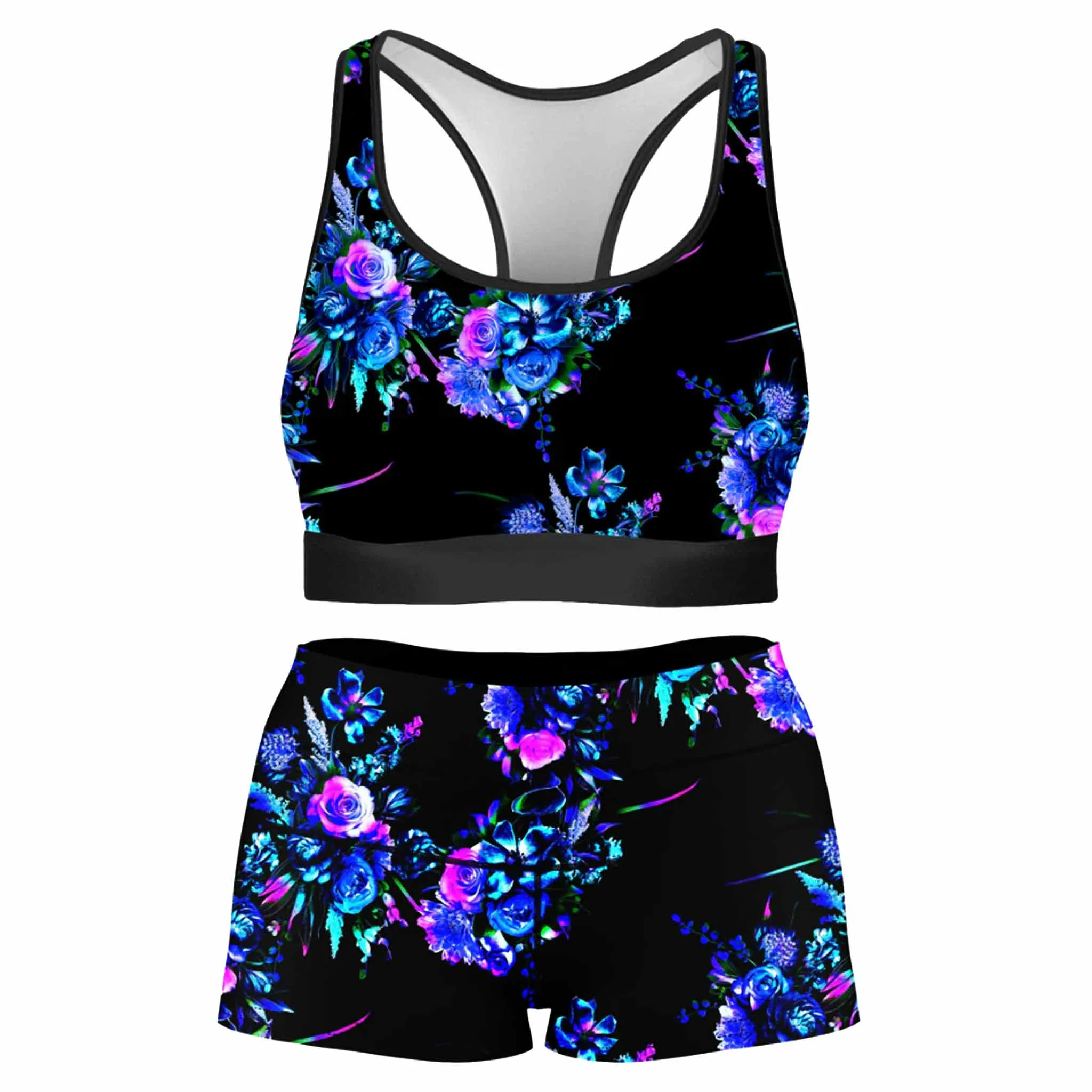 Midnight Garden Rave Bra and High Waist Booty Shorts Combo