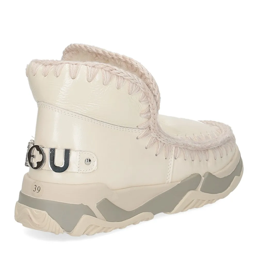 Mou Eskimo Trainer rhinestone logo white patent - Al Siletto | Al Siletto