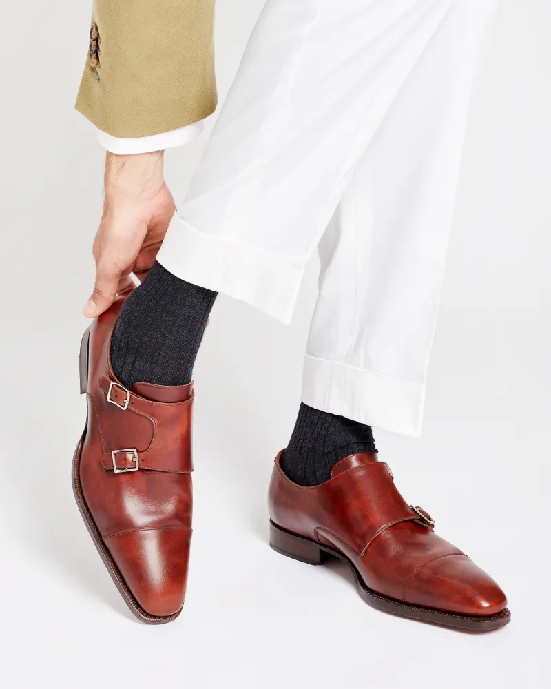 Museum Cognac Double Monk Strap Dress Shoe