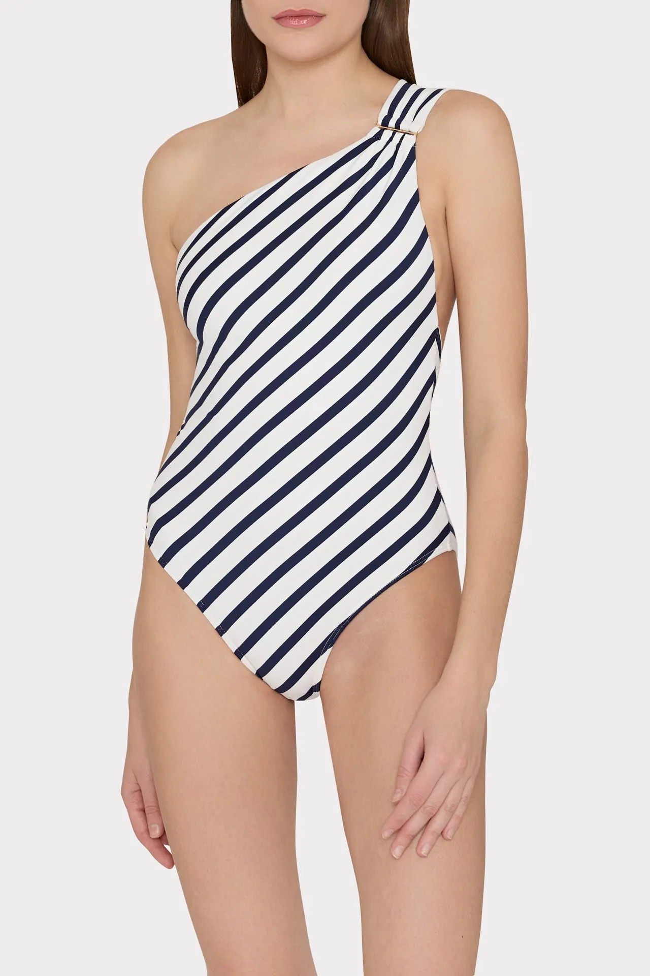 Striped One Shoulder Swimsuit