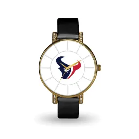 Houston Texans Black Leather Lunar Watch for Women by NFL