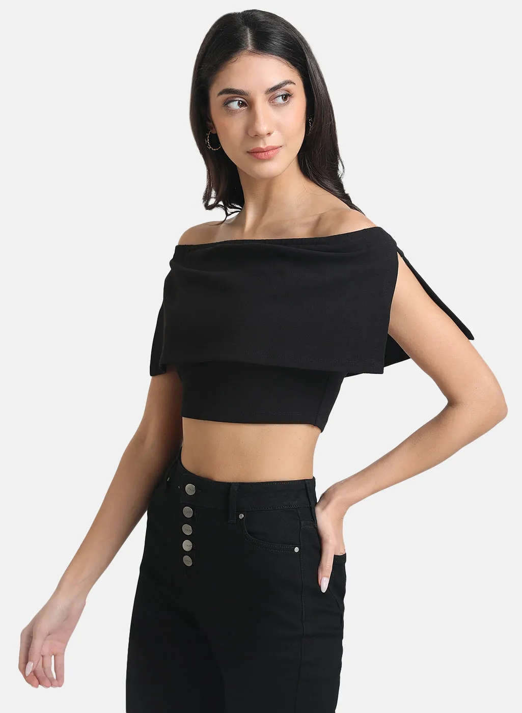 Crop Top With Overlay Off-Shoulder