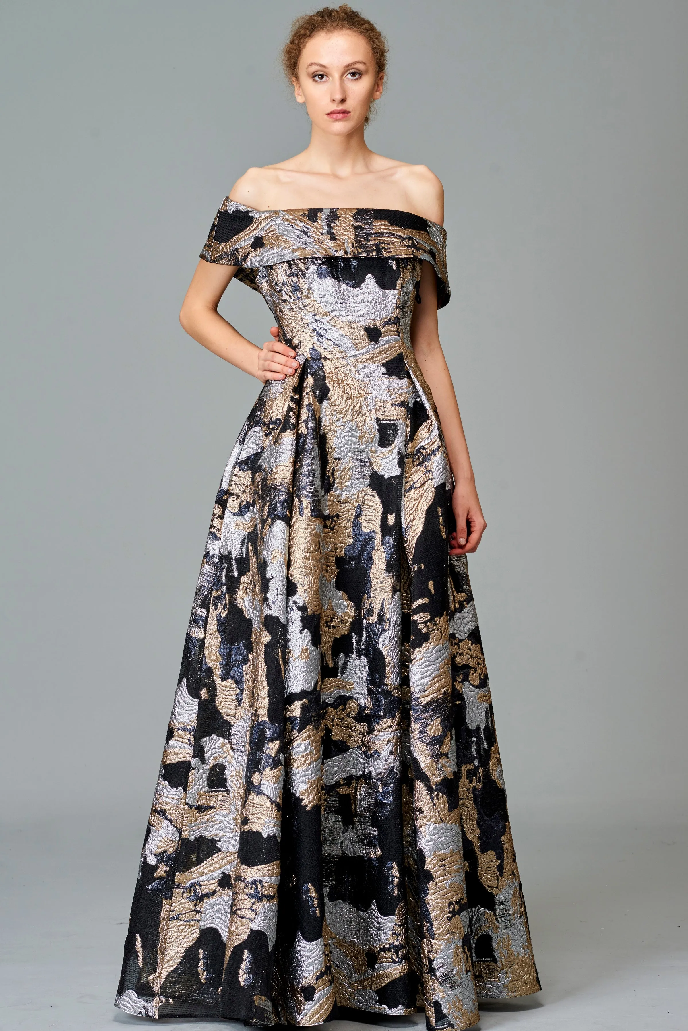 Off-Shoulder Jacquard Long Dress