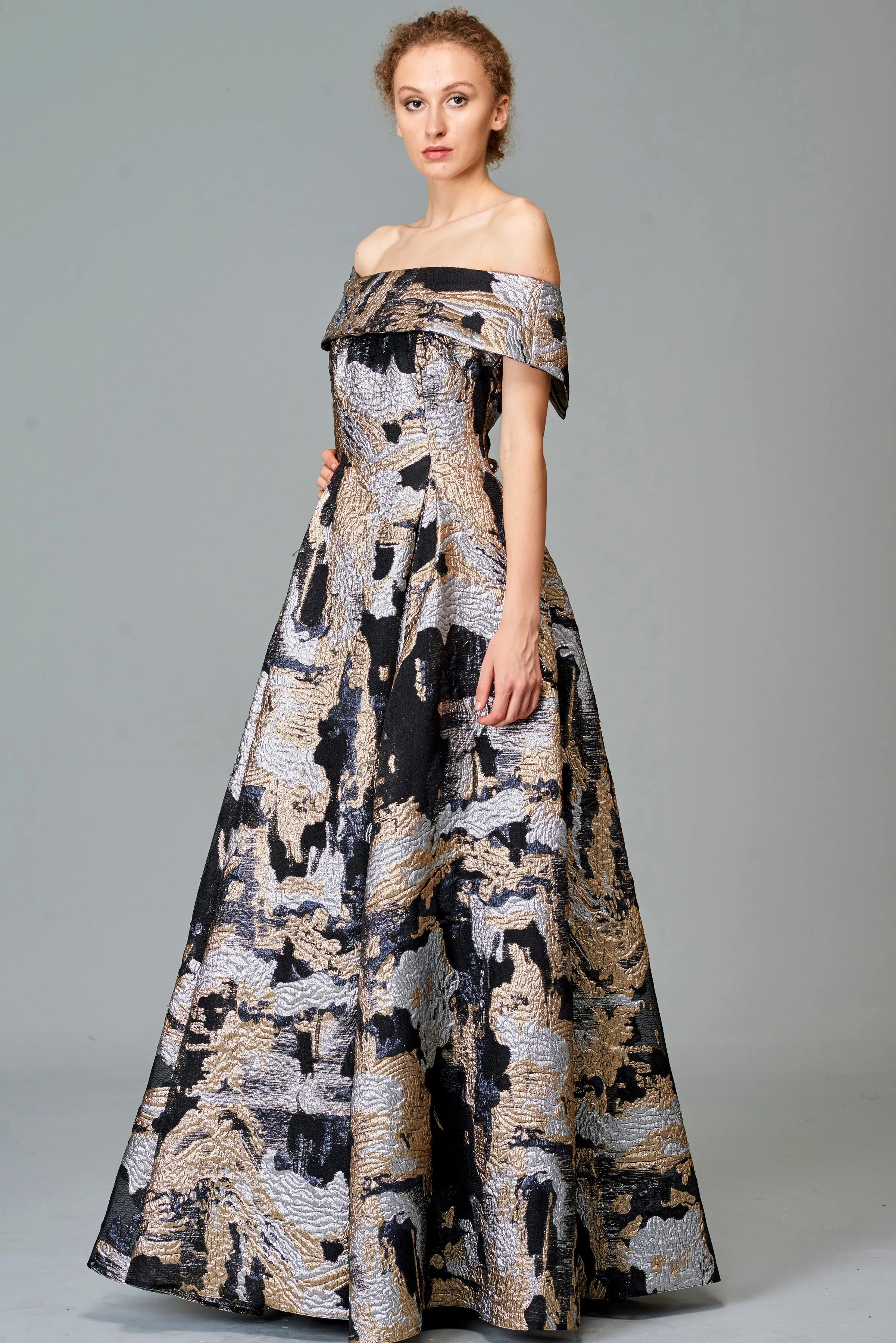 Off-Shoulder Jacquard Long Dress