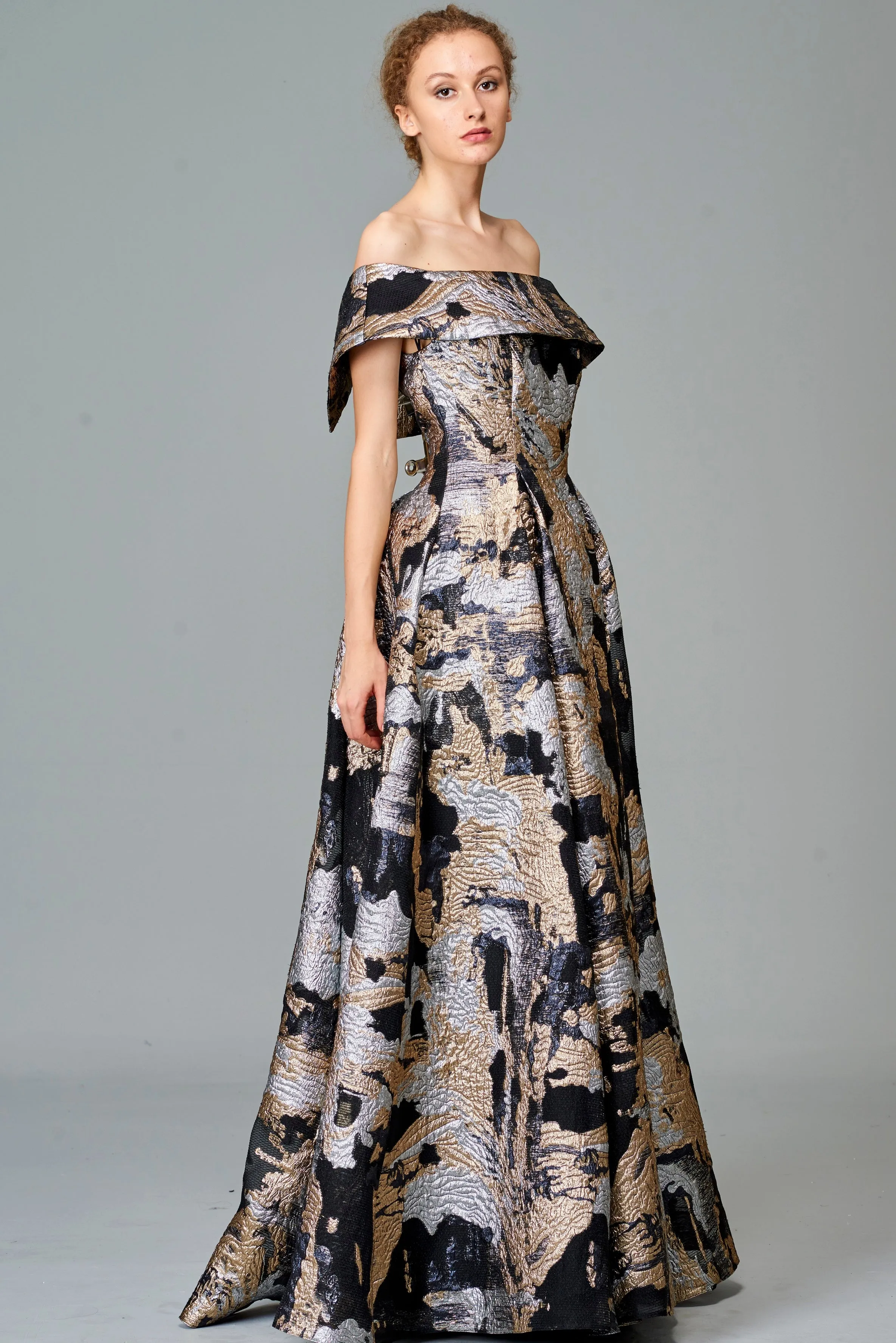 Off-Shoulder Jacquard Long Dress