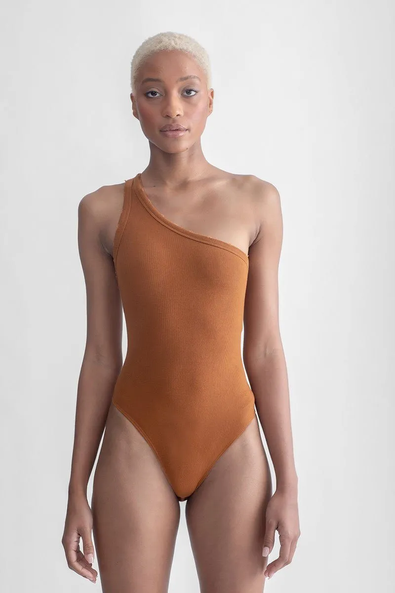 One Shoulder Bodysuit Cinnamon