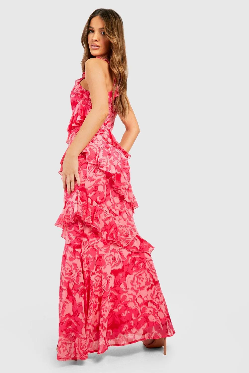 One Shoulder Chiffon Maxi Dress