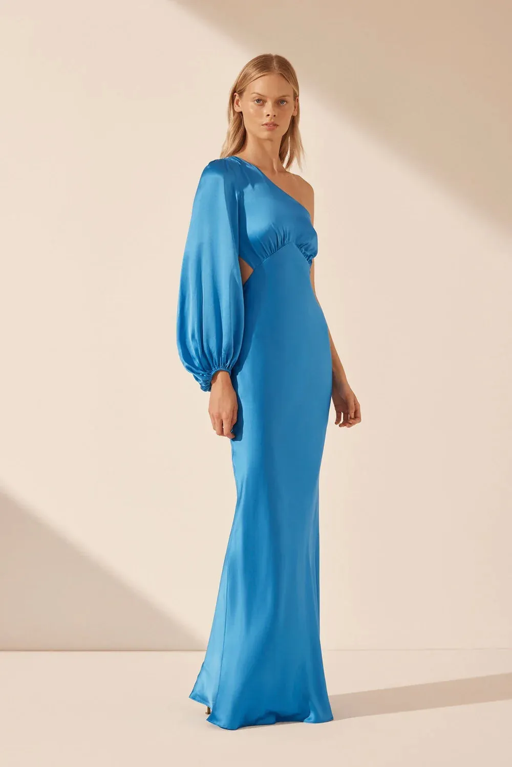 One Shoulder Open Back Maxi Dress - Ciel Silk