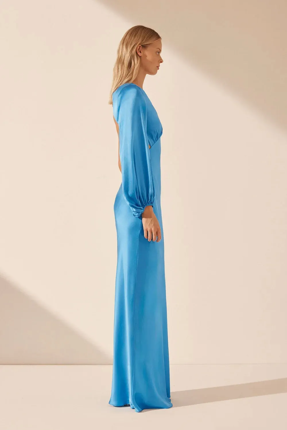 One Shoulder Open Back Maxi Dress - Ciel Silk