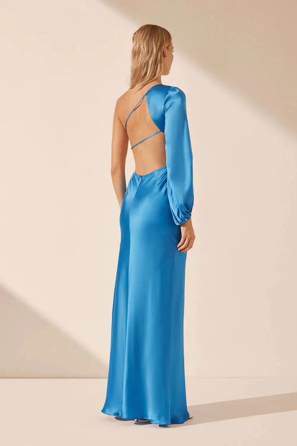 One Shoulder Open Back Maxi Dress - Ciel Silk