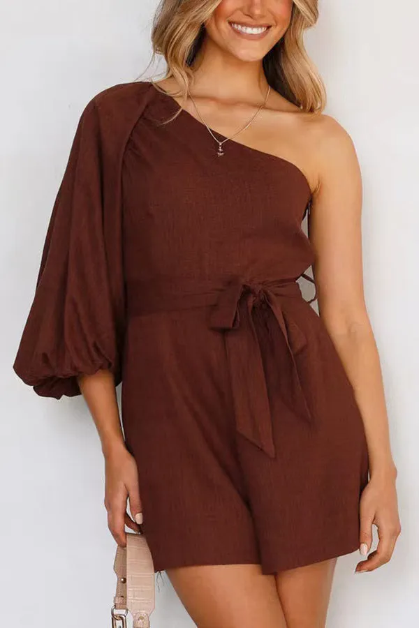 One Shoulder Puff Sleeve Romper