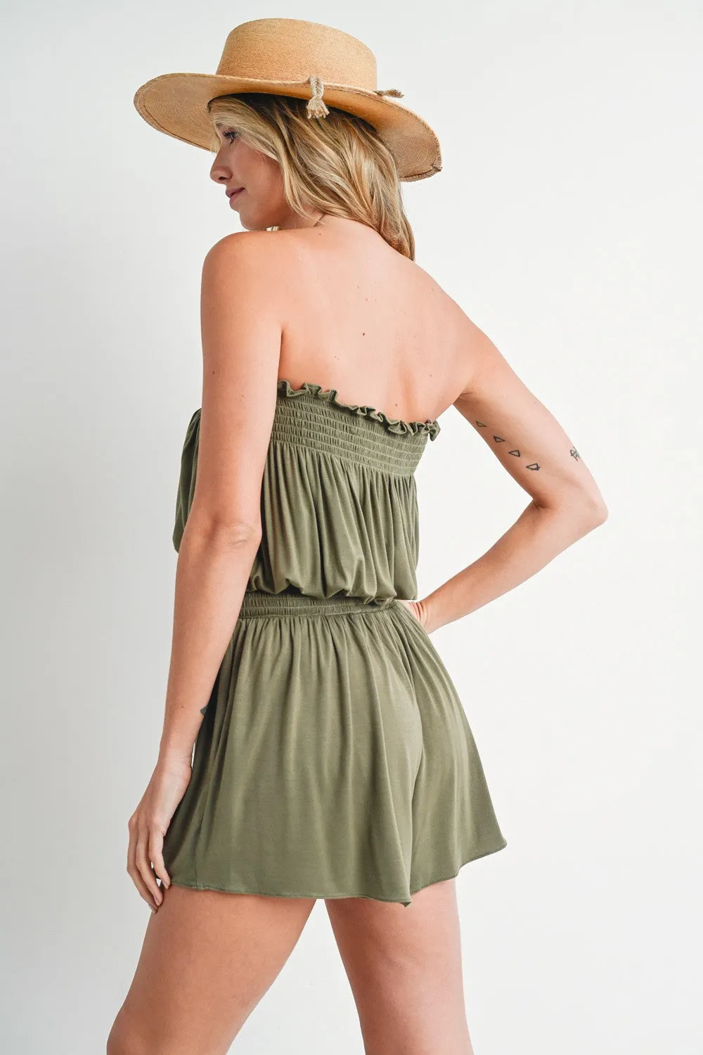 Open Shoulder Smocked Romper