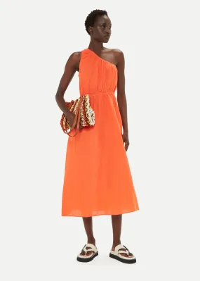 Orange One Shoulder Linen Blend Dress