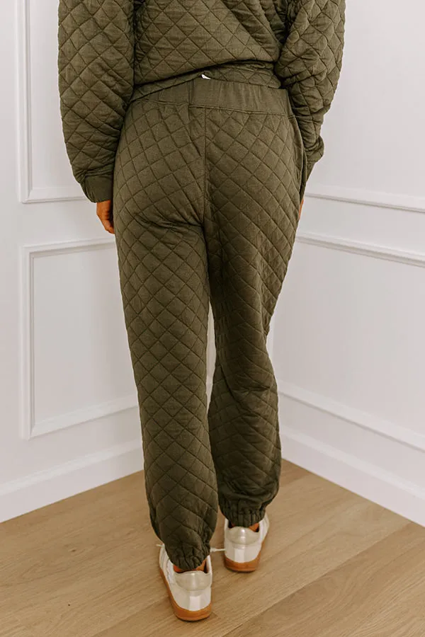 Paris Mornings Quilted Joggers In Dark Sage