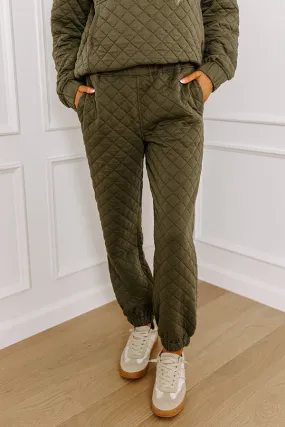 Paris Mornings Quilted Joggers In Dark Sage