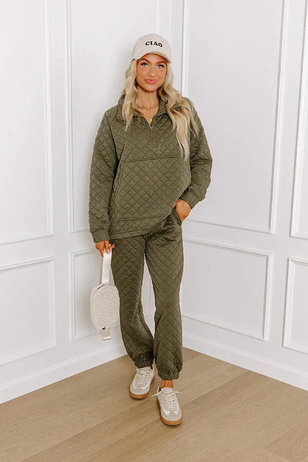 Paris Mornings Quilted Joggers In Dark Sage