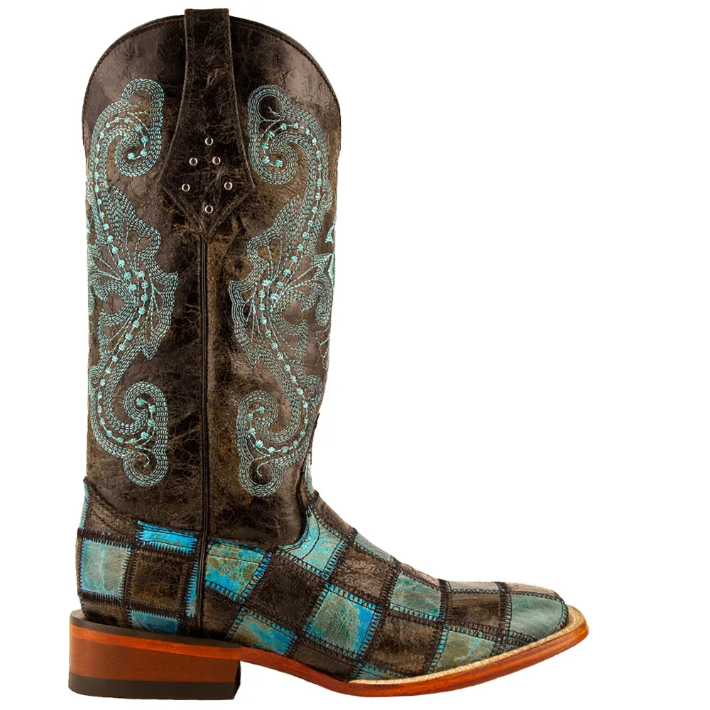 Patchwork Embroidered Square Toe Cowboy Boots