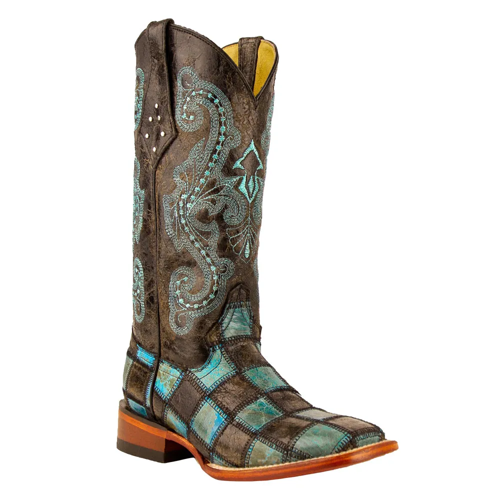 Patchwork Embroidered Square Toe Cowboy Boots