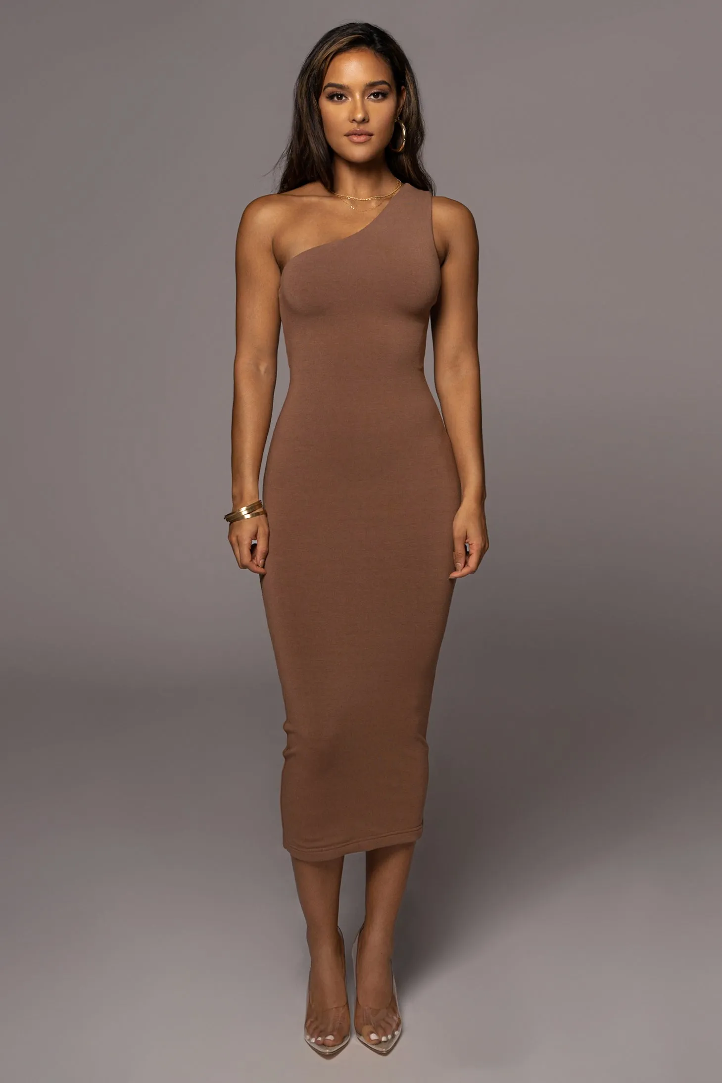 Pecan Meara One Shoulder Dress